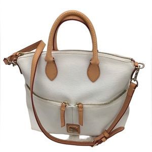 #4. Dooney & Bourke Epi Leather White Tan Double Zip Outer Pockets Satchel